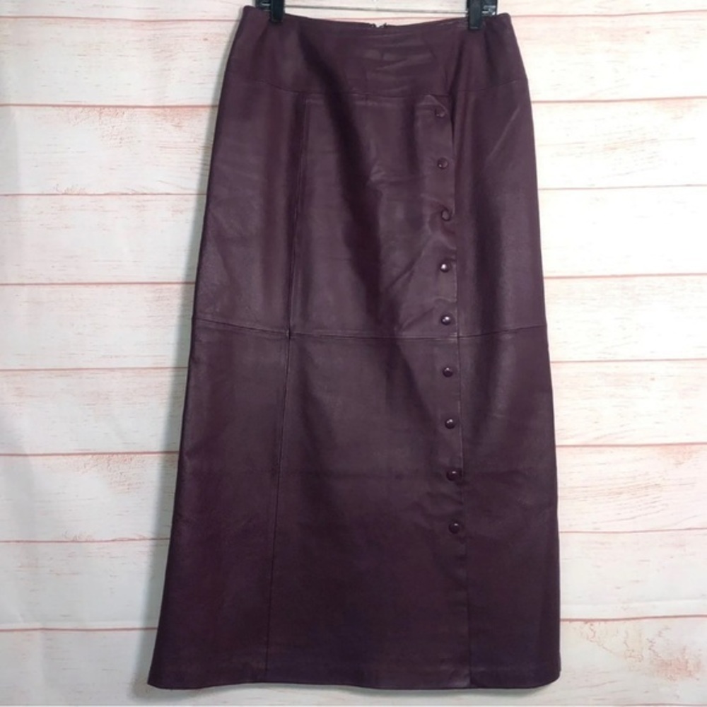 Newport News Vintage Long Pink Purple Leather  Button Up Midi Skirt Sz 12